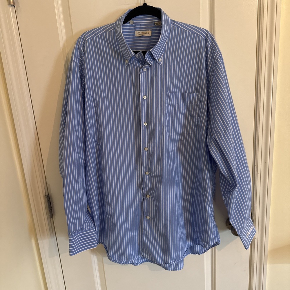 Peter Millar Men's XL Blue Striped Button Down Shirt Long Sleeve Sea Island